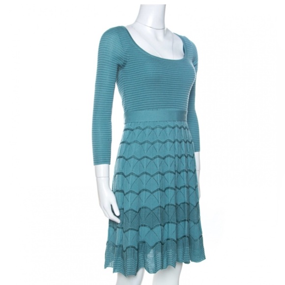 Missoni M Missoni Blue Pointelle Knit Midi Dress, size EU 46/ US 10 - Picture 1 of 16
